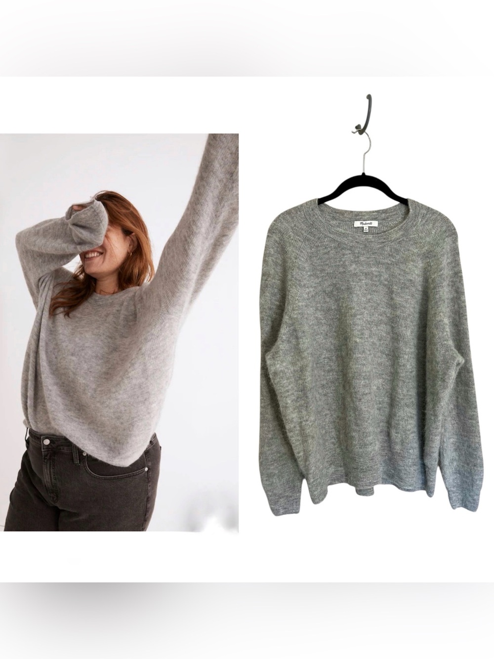 Madewell Elliston Alpaca crop pullover sweater grey sz 1X minimalist cozy soft